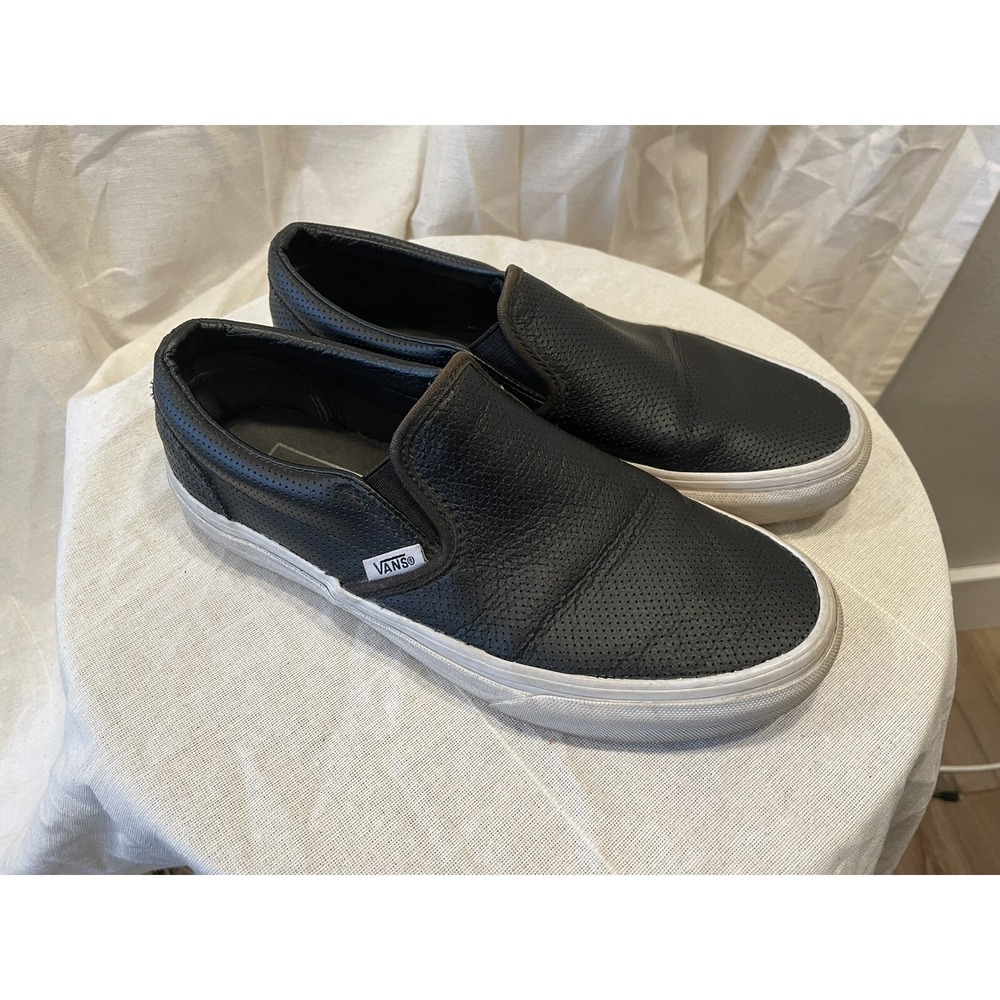 Vans Unisex Classic Slip On Black Perf‎ Leather Shoe Mens 5.5 Womens 7